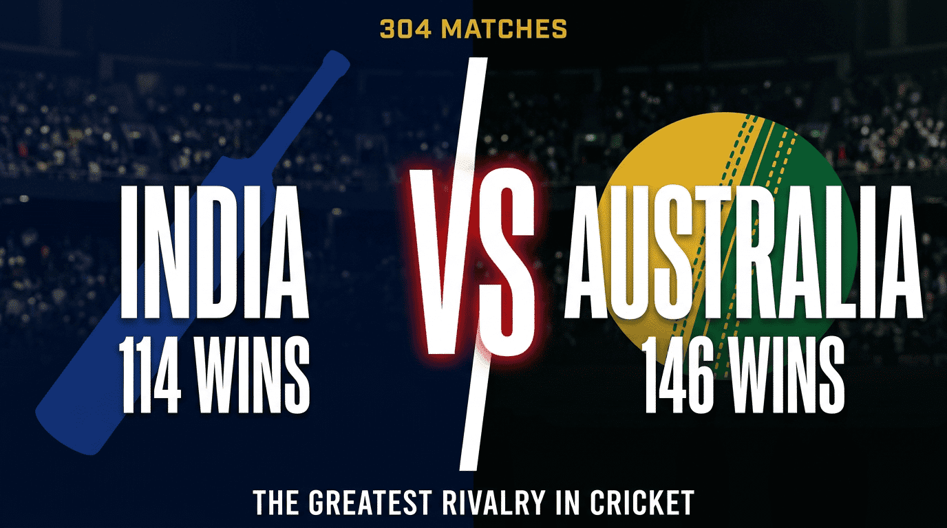 India vs Australia head to head — 304 matches, 114 India wins vs 146 Australia wins