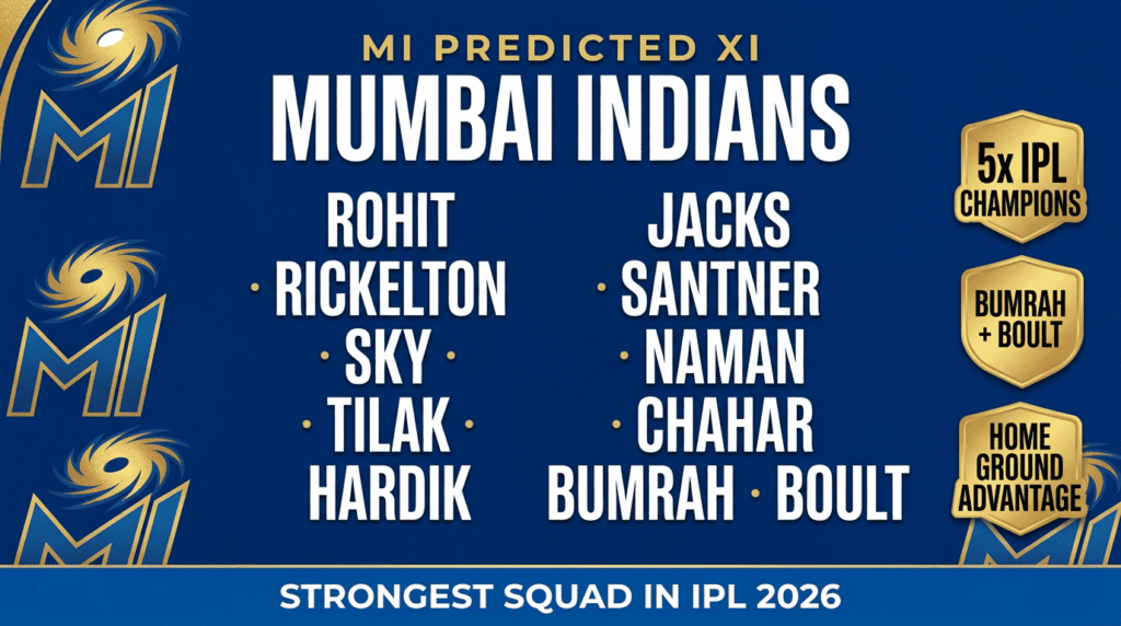 MI predicted XI IPL 2026 — Rohit Sharma, Bumrah, Boult, Hardik Pandya for MI vs KKR match 2 Wankhede