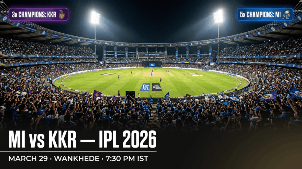 MI vs KKR IPL 2026 hero — Wankhede Stadium Match 2 five-time champions vs three-time champions