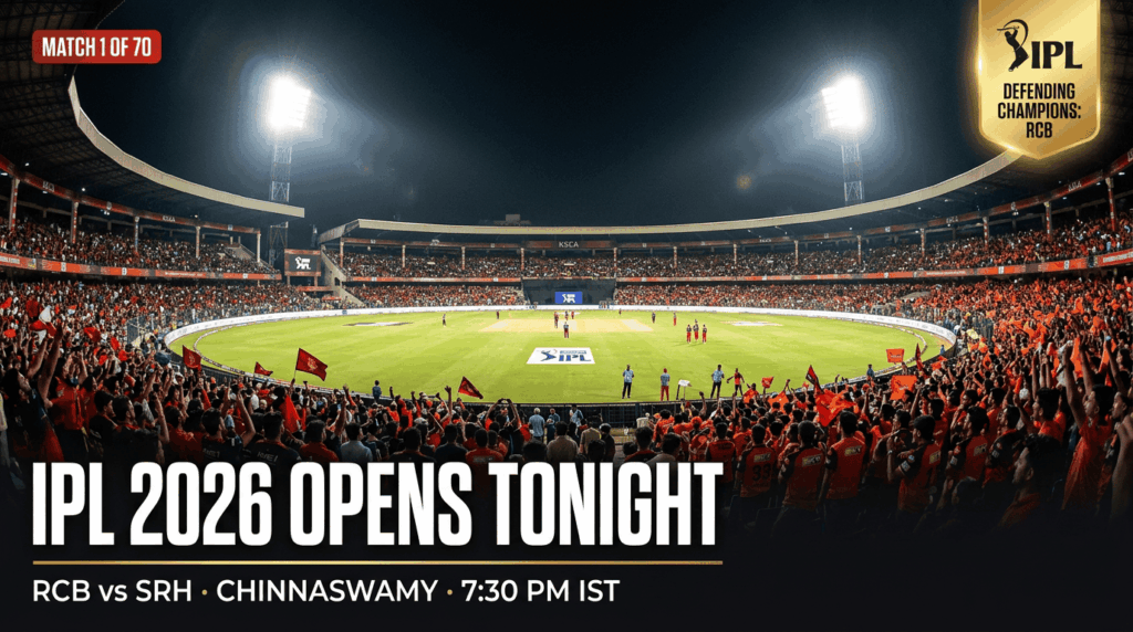 RCB vs SRH IPL 2026 opening night hero — Chinnaswamy Stadium Match 1 defending champions RCB