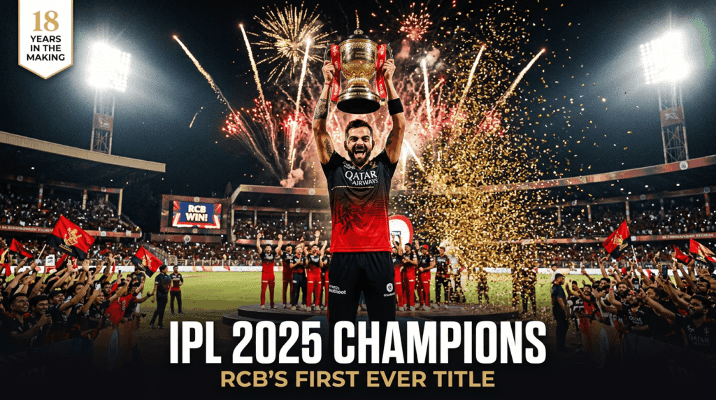 RCB and Virat Kohli celebrating IPL 2025 championship — the franchise first ever title