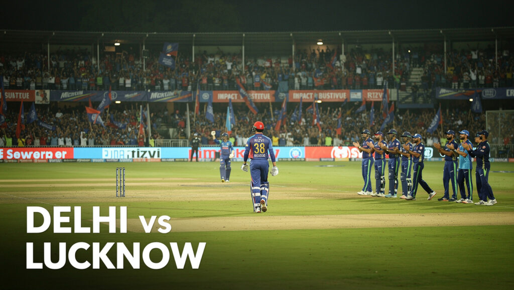Impact substitute Rizvi anchors Delhi — Wide-angle shot of a floodlit cricket stadium in Delhi during a tense night matc