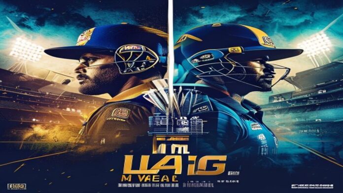 Rivalry Poster: MI vs LSG IPL Face-Off at Wankhede 2026 Mumbai Indians vs Lucknow Super Giants IPL split-face rivalry poster in franchise colors with player silhouettes and ...