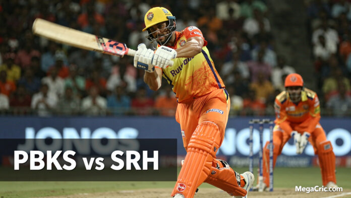 Priyansh Arya celebrates breaking Sehwag's PBKS record with a powerful batting shot against SRH under IPL floodlights.