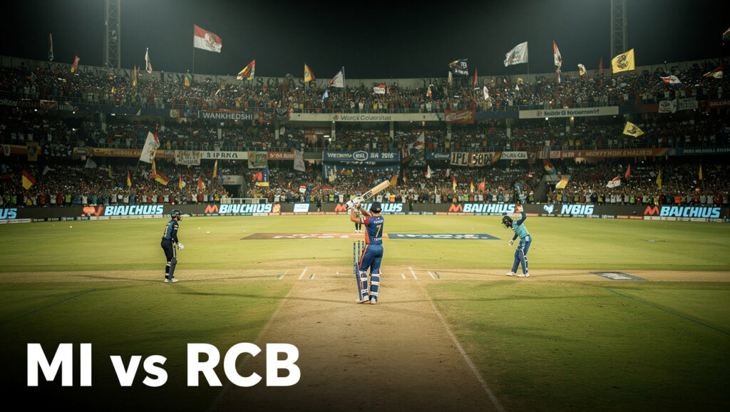 Zyada Idhar Udhar Nahi IPL 2026 — Ultra-realistic, photorealistic, high resolution aerial shot of a jam-packed Wan