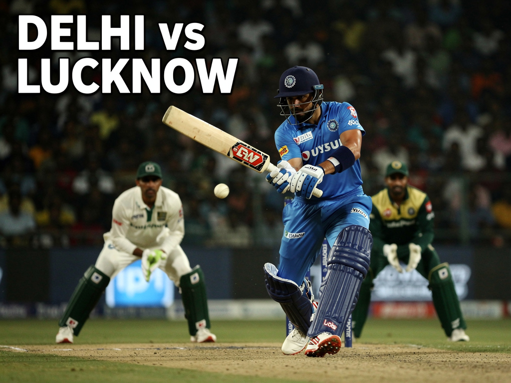 Impact substitute Rizvi anchors Delhi — Dramatic close-up of Rizvi batting under intense floodlights, ball meeting bat w