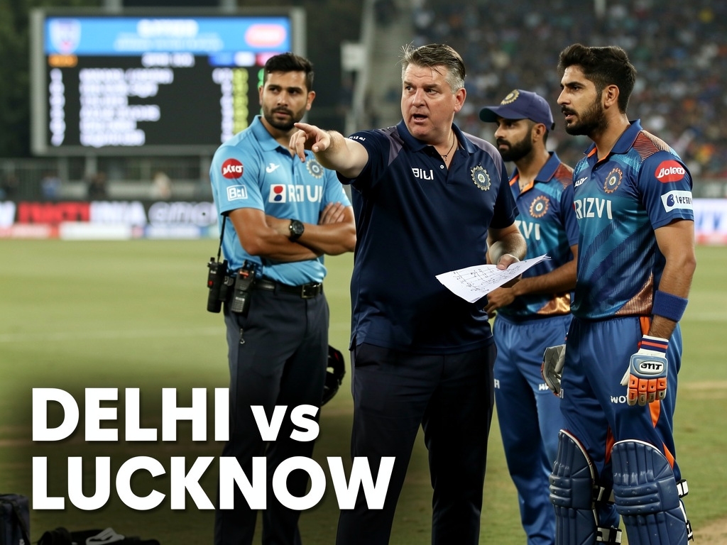 Impact substitute Rizvi anchors Delhi — Tactical scene showing Delhi coach and team strategizing on the sidelines, coach