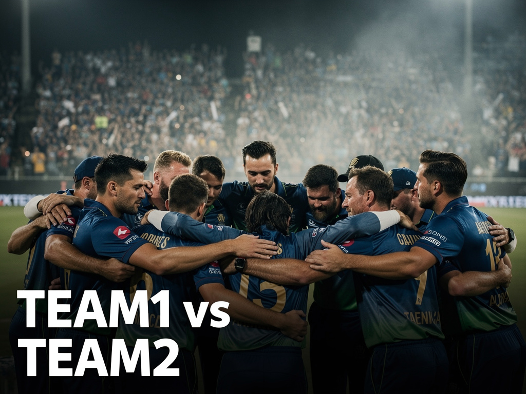 It keeps you young — Immersive ultra-realistic image of a tense cricket huddle: teammates of mixed ag