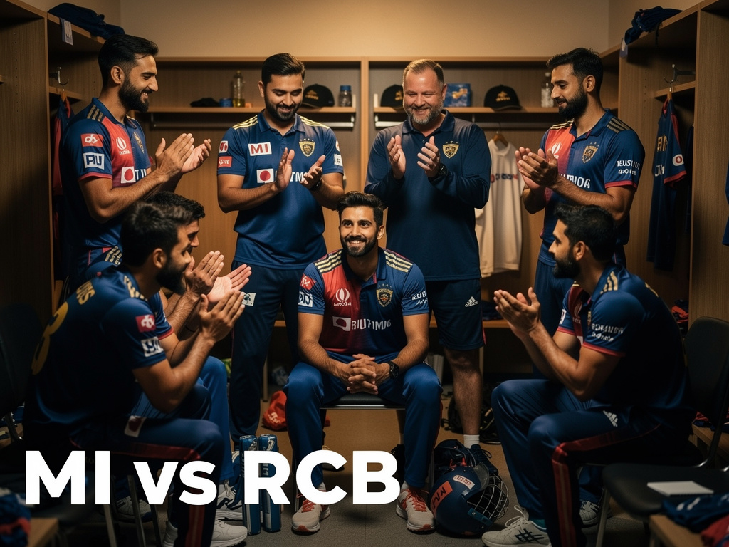 Zyada Idhar Udhar Nahi IPL 2026 — Photorealistic, ultra-realistic 4:3 image inside the team dressing room just aft
