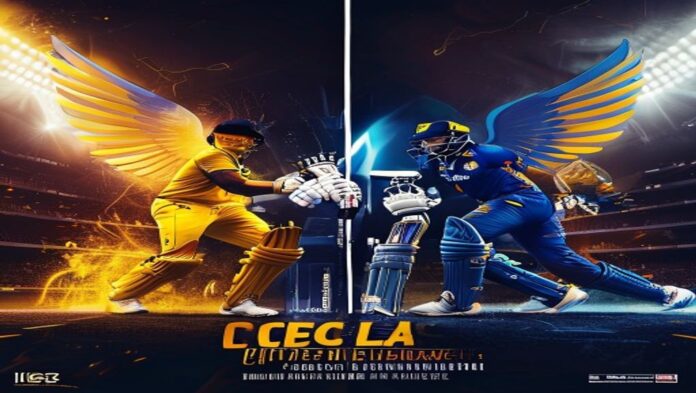 Split rivalry poster of Chennai Super Kings and Lucknow Super Giants for IPL 2026 at Chepauk, dramatic face-off with ...
