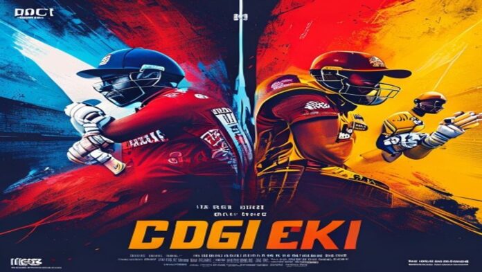 Delhi Capitals vs CSK: IPL 2026 Rivalry Face-off Poster Split rivalry poster for Delhi Capitals vs Chennai Super Kings IPL 2026, Arun Jaitley Stadium, with vibrant team colo...
