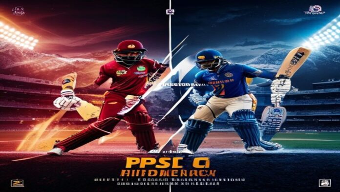 Punjab Kings vs Delhi Capitals Face-off, IPL 2026 Split-composition rivalry poster of Punjab Kings and Delhi Capitals in team colors, iconic players facing off, dramat...